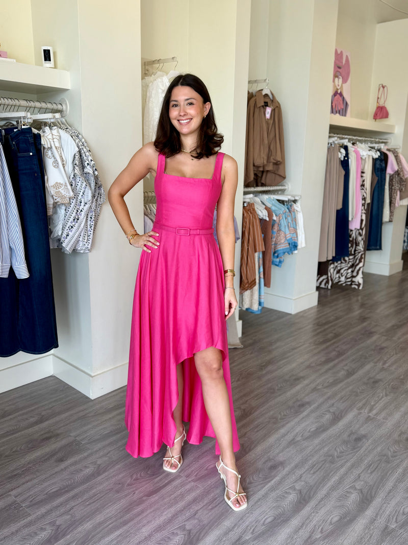 JS71 Hot Pink Midi Dress w/ belt detail – Love Boutique Baton Rouge