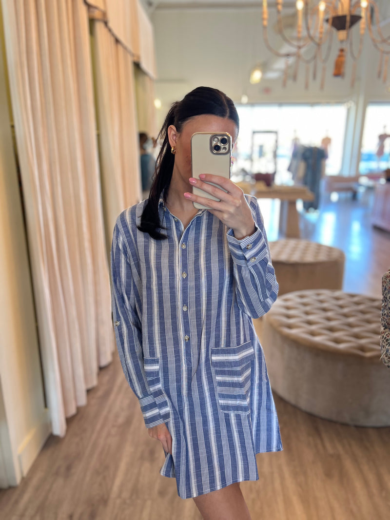 TS6005 Blue Striped Button Down Mini