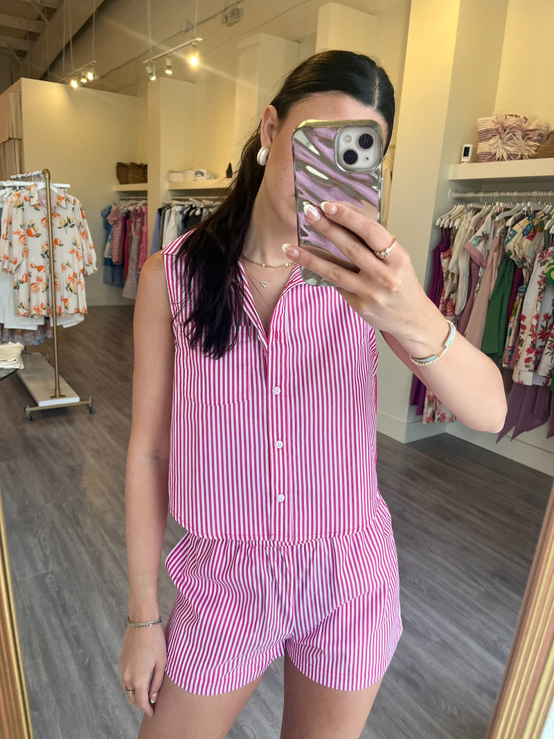 ST1584 Red/White Striped Elastic Waist Shorts