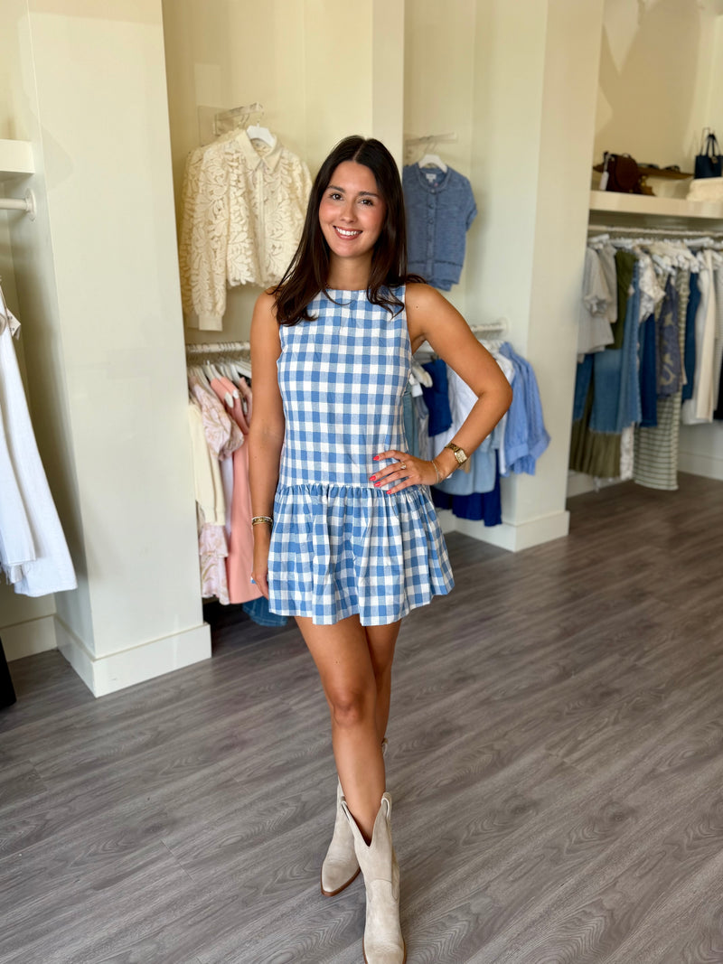 PE5038 Blue Gingham Mini Dress