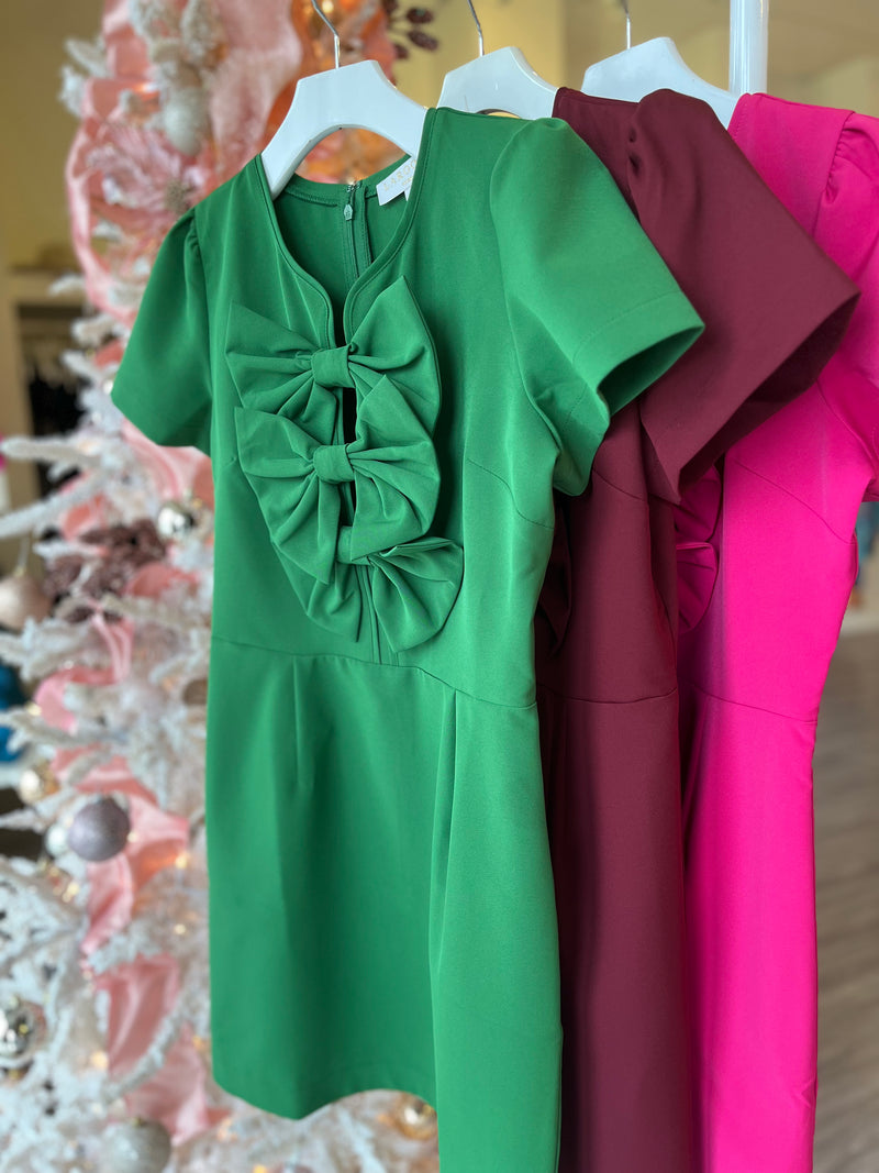 LA green mini bennett dress w/ bows