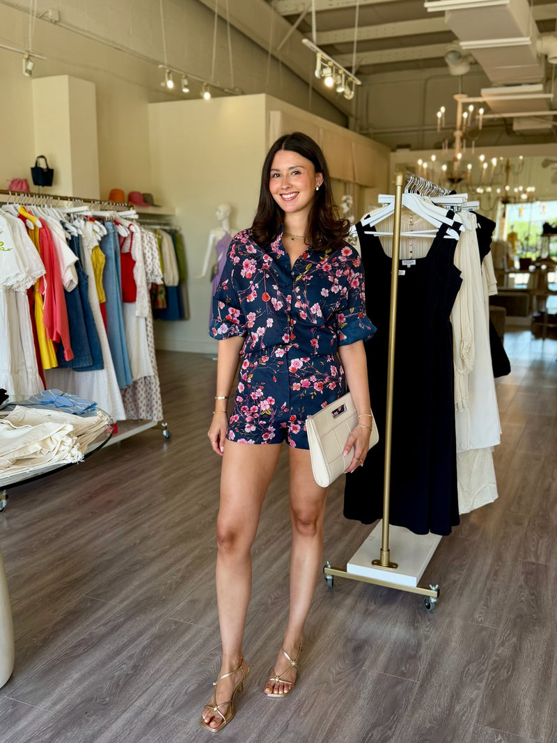 KG2219 Navy/Pink Floral Button Down Top – Love Boutique Baton Rouge