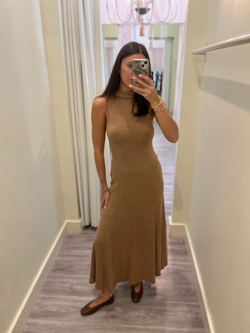 AS2952 Khaki High Neck Maxi Dress