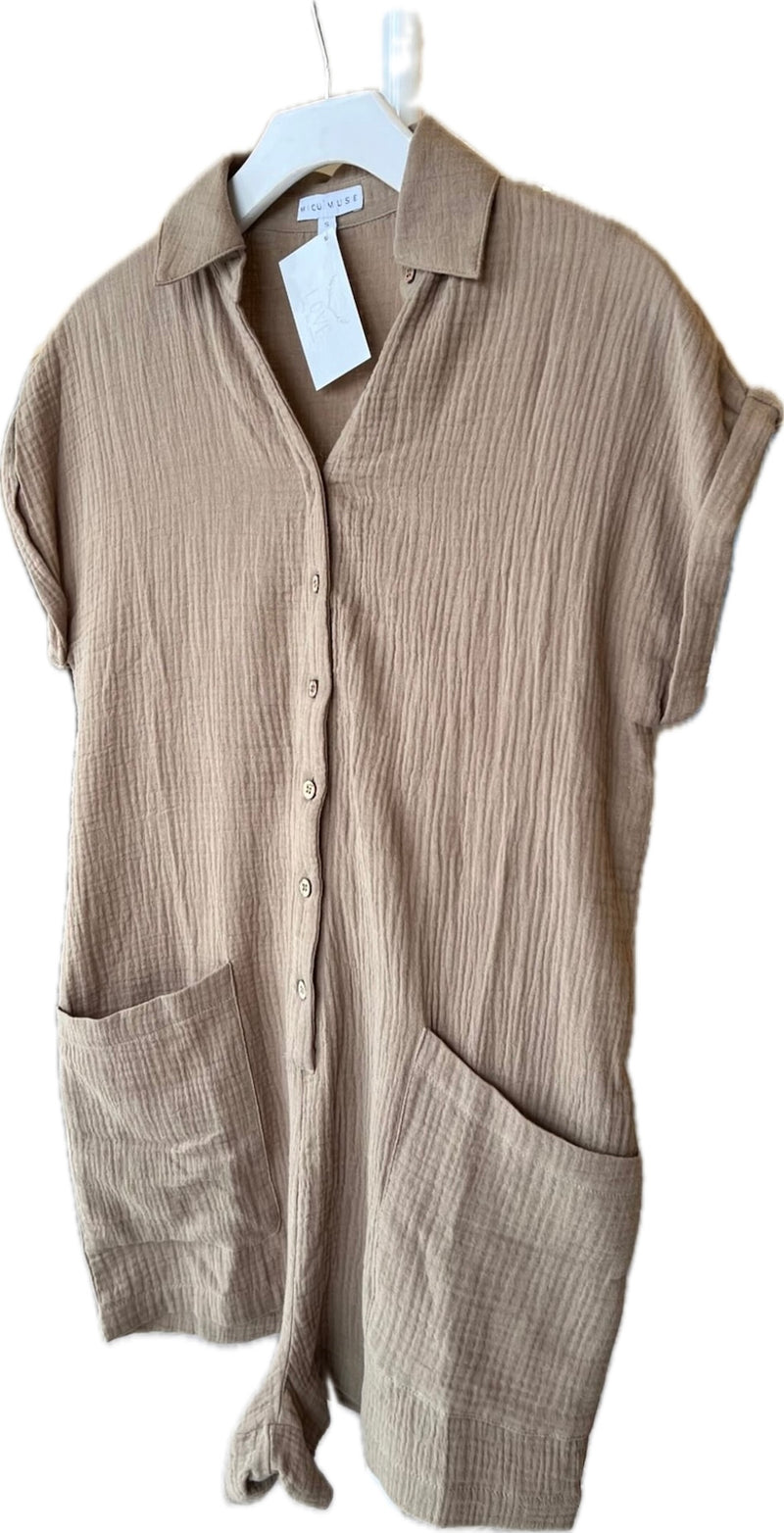 MM2271 Brown Gauze Button-down Romper