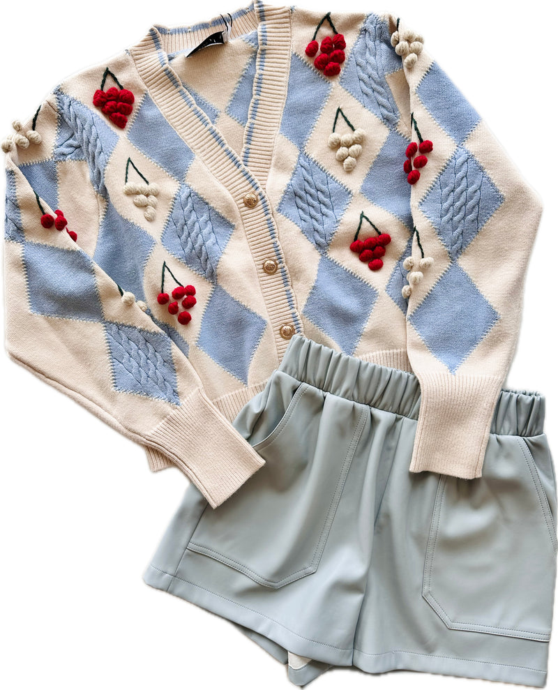 GR2312 blue/white sweater with cherries
