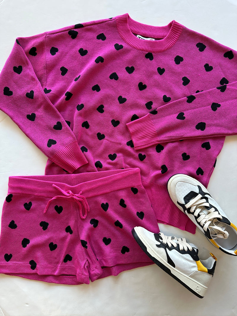 BR66S4 Pink/Black Heart Drawstring Shorts