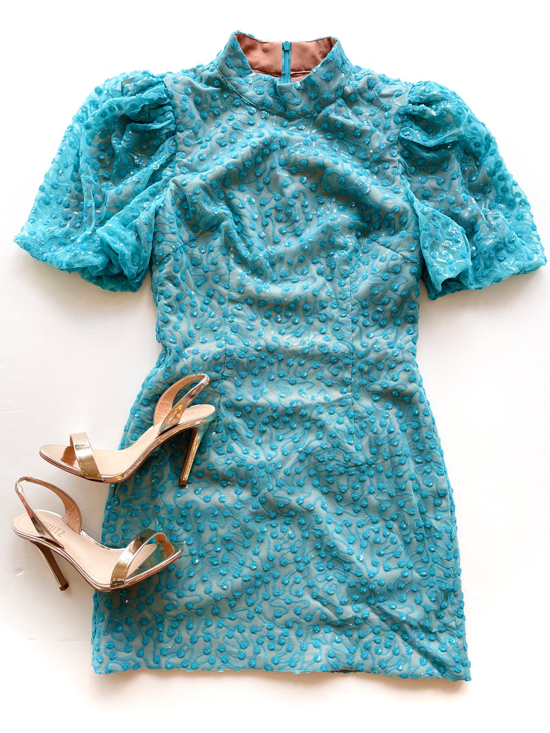 QOS Turquoise Sequin Dress