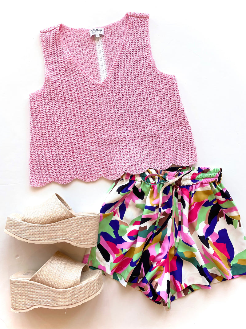 CR12188 Pink Knit V-Neck Tank Top