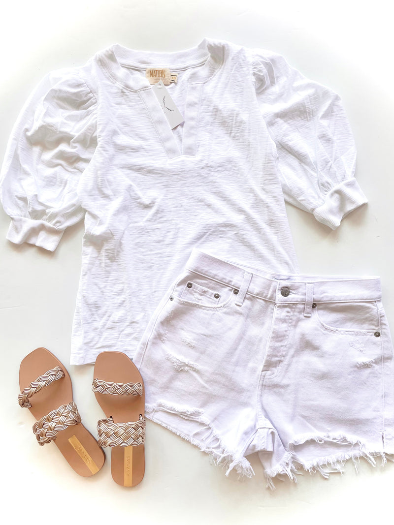 NA2262rs white lou peasant vneck tee
