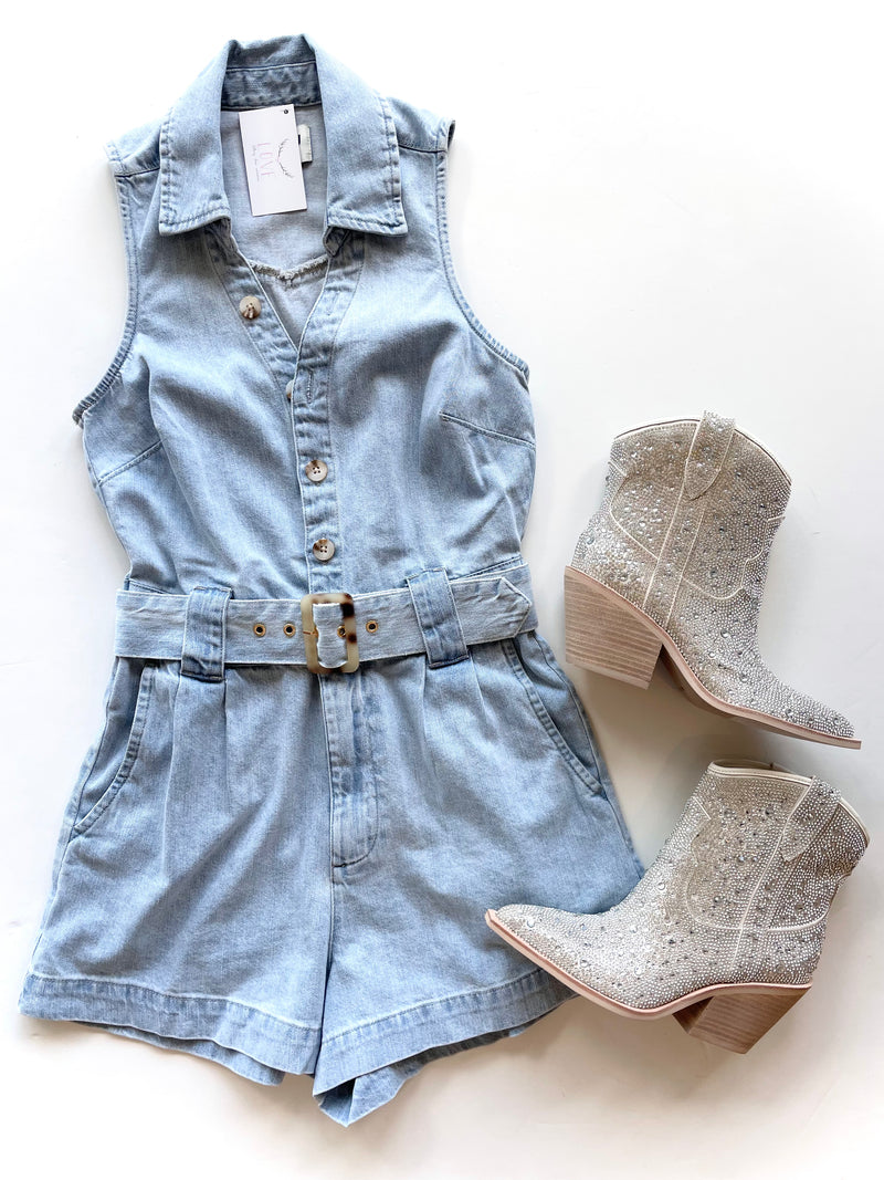 MM627 sleeveless denim romper