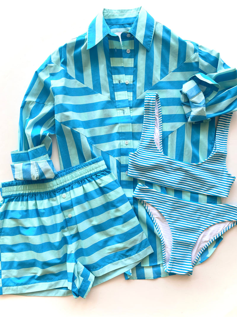 SS003 Blue Terrycloth Stripe Bikini Top
