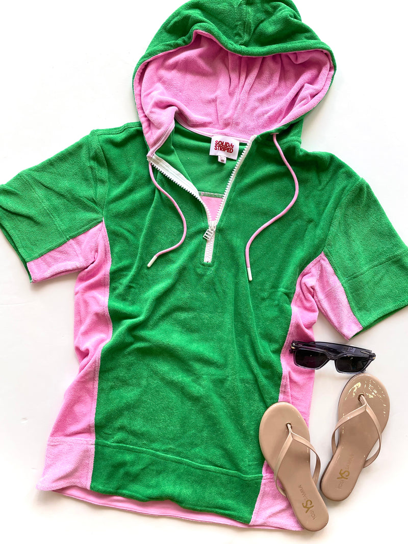 SS3000 the zip hoodie dress - terry cloth jacquard (carnation pink x parakeet)