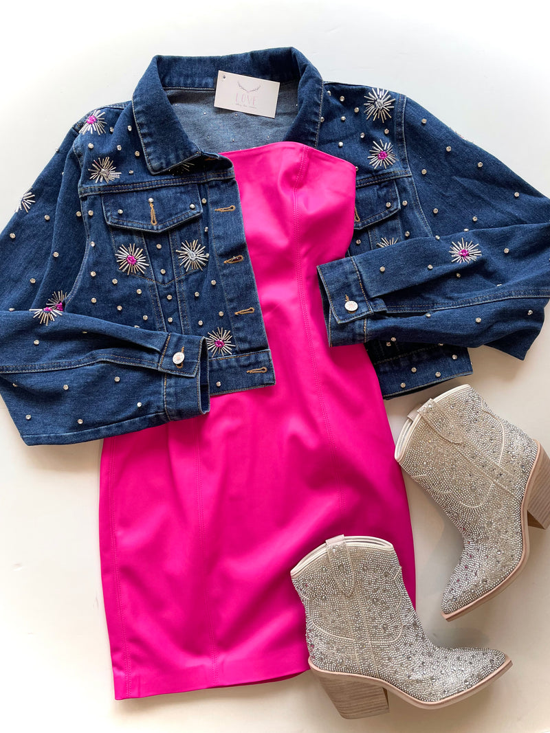 BE4005 sparkly denim cropped jacket