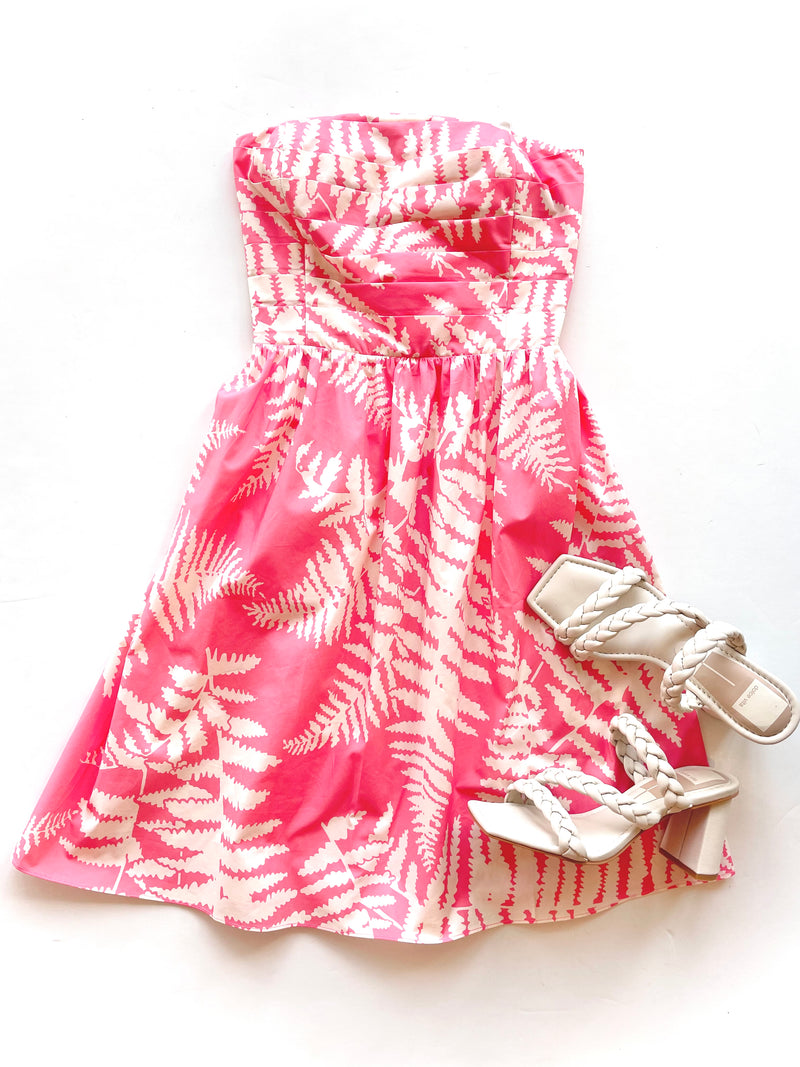 FB6776 Pink strapless floral dress