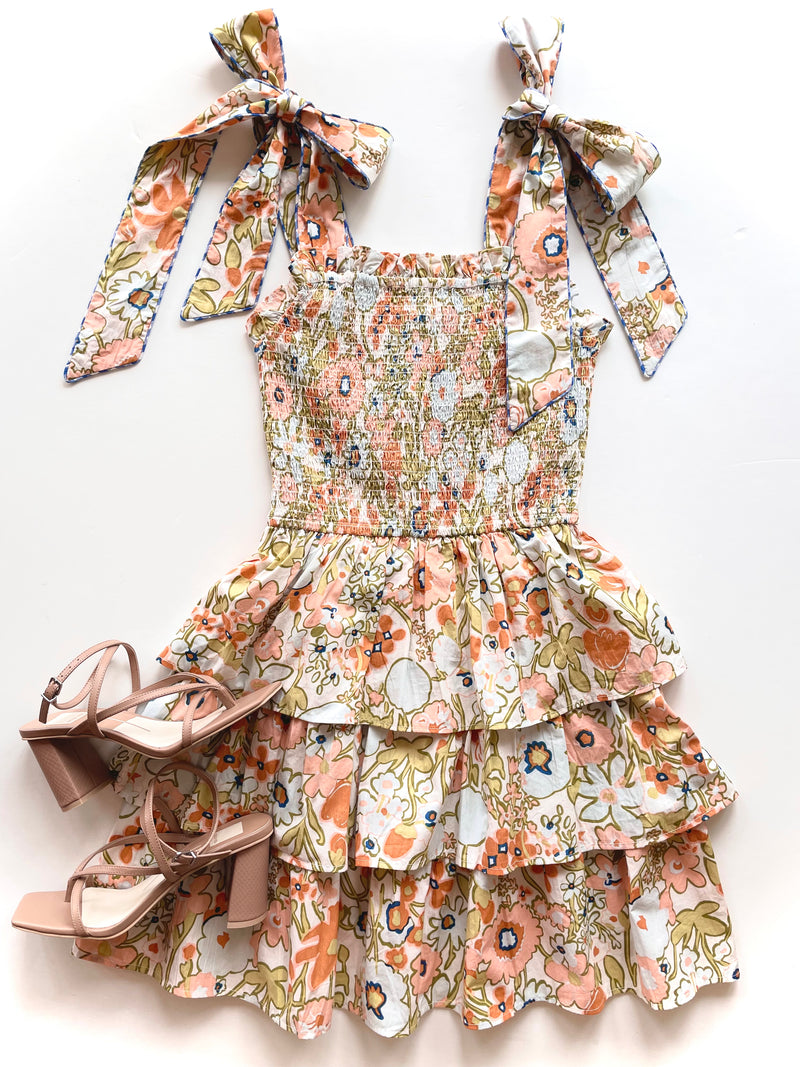 CL38040 Retro Floral Mini Tie Dress