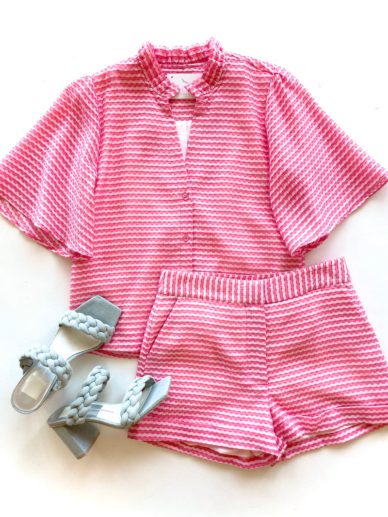 SE32317 Pink and White Stripe Short Sleeve Top