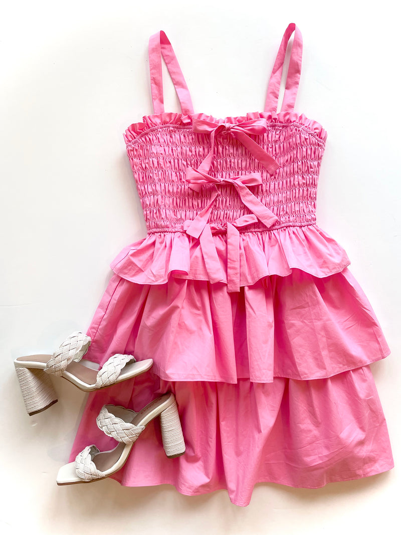 EN bubblegum pink smocked tiered mini dress