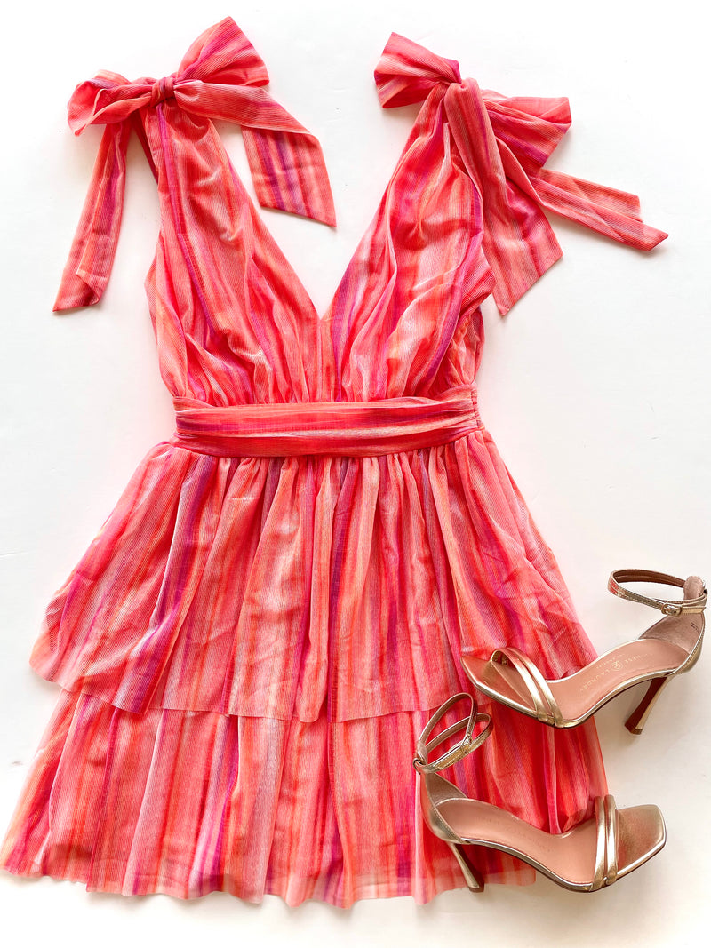 GPD8345 Deep V Neck Orange/Pink Mini Dress