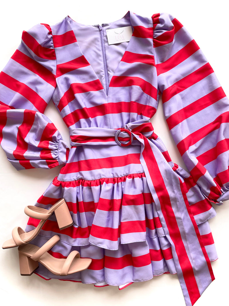 ON Purple/Red Striped Belted Dress
