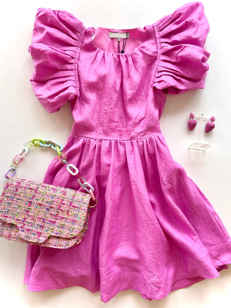 AU293 Puff sleeve lilac mini dress