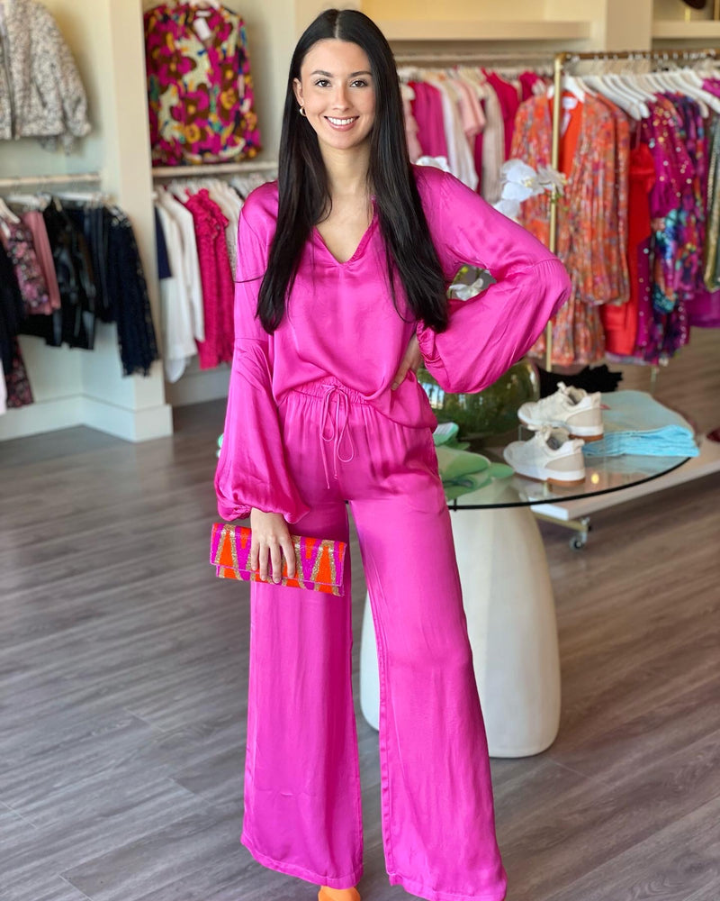 St1368 Hot pink bubble sleeve top