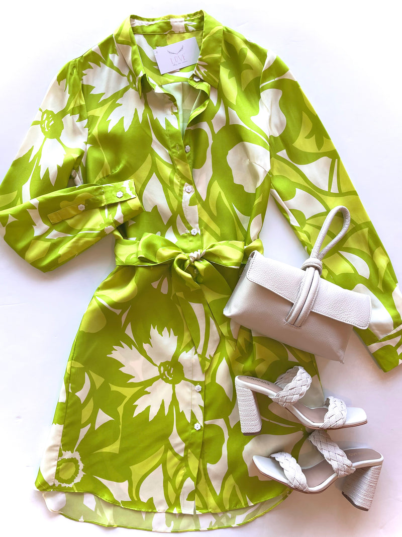 FB Lime floral tie waist mini dress