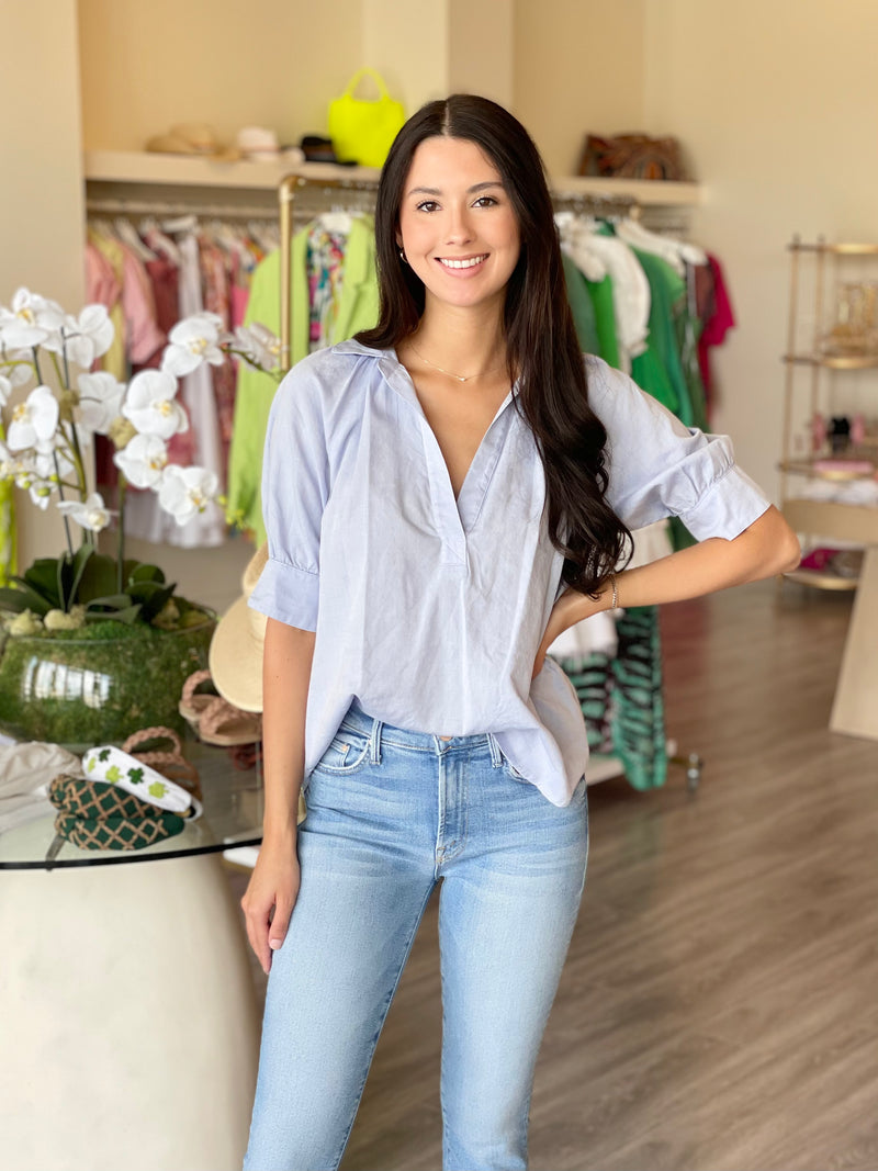 MA1214 short puff sleeve button up top