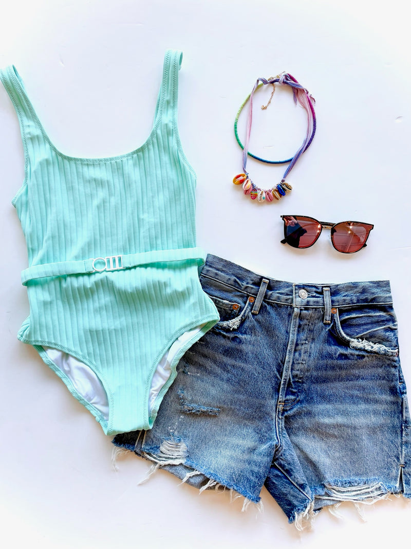 SS mint belted one piece swimsuit